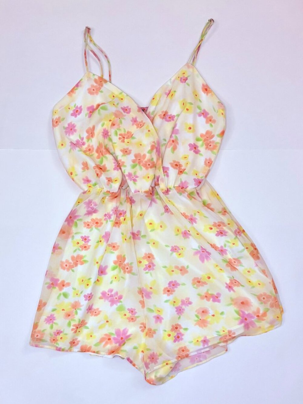 Yellow Floral One-Piece Romper Bershka S (small)